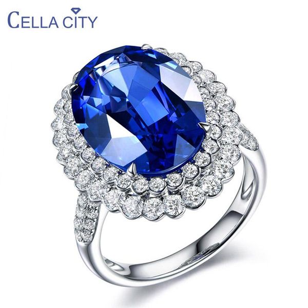 

cluster rings cellacity classic blue sapphire gemstones silver ring for charm women open adjust size 925 jewelry party gift wholesale, Golden;silver