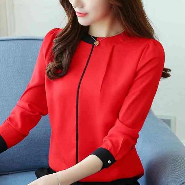 

blouses woman fashion red chiffon blouse women shirts long sleeve blouse women womens and blouses blusa feminina b987 210426, White
