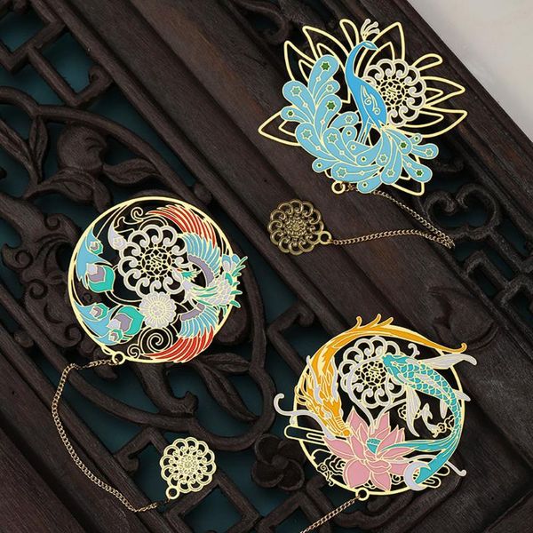 

bookmark chinese traditional art style bookmarks flowers fish peacock deer phoenix metal business valentine's day gift pendant