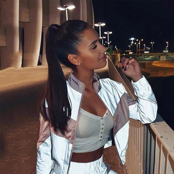 

autumn zipper two women tracksuits piece set and pants streetwear reflective female tracks casual patchwork long sleeve ladies, Gray