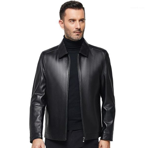 

men's leather & faux male sheep jacket middle-aged men in the spring and autumn really old dad loaded wholesale coat, Black