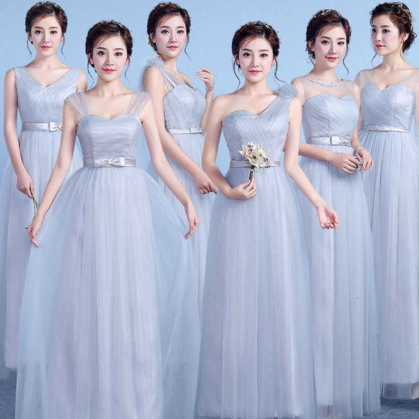 

luxury party evening dress sister group bridmaid long 2021 spring and summer one shoulder slim fitting korean lace host, Black;gray