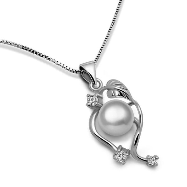 

chains fashionable elegant pearl pendant solid 925 sterling silver women necklace charm lady jewelry