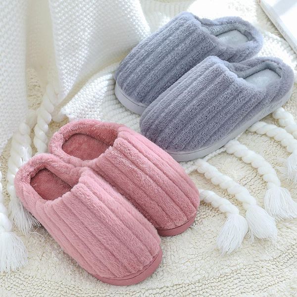 

winter women indoor slippers soft plush lovers home slipper anti-slip big size warm house floor shoes ladies bedroom slides, Black