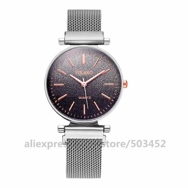 

wristwatches 100pcs/lot yolako wholesale moda mujer gradient color mesh watches magnetic belt watch factory price wrist, Slivery;brown