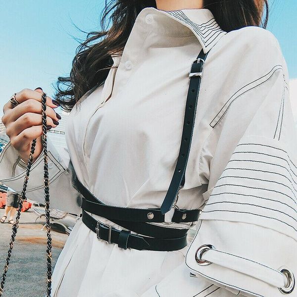 

fashion trend women men gothic handmade pu leather harness belts body bondage waist straps punk rock stylish accessories, Black;brown