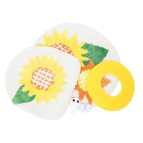 

shower curtains 1 set plush sunflower toilet floor mat seat cover bathroom non-slip