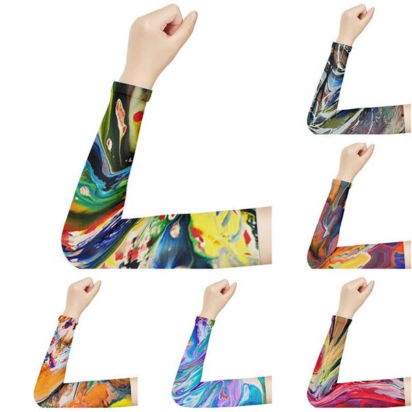 

fashion watercolor printed sunscreen sleeves women uv protection volleyball cycling running sports compression warmers elbow & knee pads, Black;gray