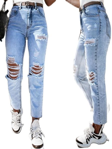 

women's jeans autumn ladies high street ripped american net red fit quality, Blue