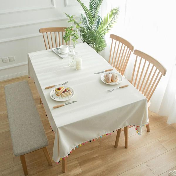

table cloth decorative cotton and linen tablecloth with colored wool ball plain thick rectangular kitchen dining cover tea
