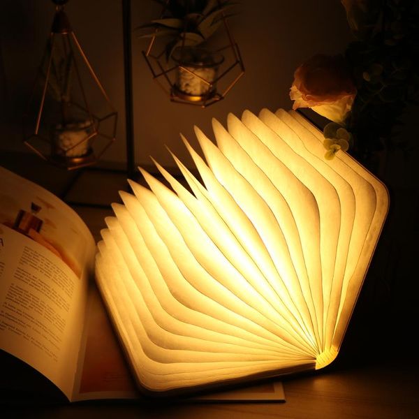

book lights usb rechargeable nightlight warm white led wooden/leather foldable mini shape light desk night lamp for living room decor