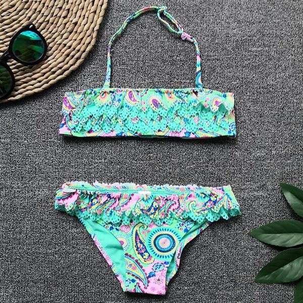 

7-14y girl bikini set kids hollow out teenage swimsuit girls print two piece children's swimwear big bathing suit beachwear one-piece s