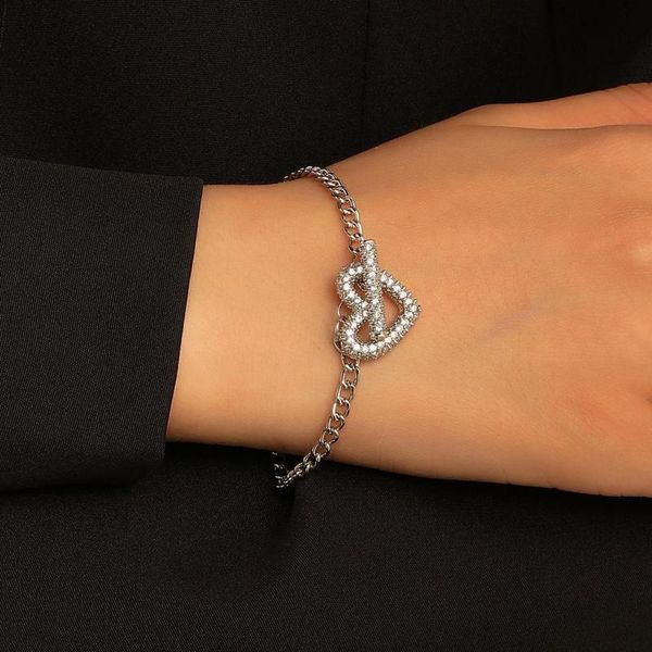 

charm bracelets crystal zircon heart bracelet vintage charms for women gold silver color & bangles jewelry gift, Golden;silver