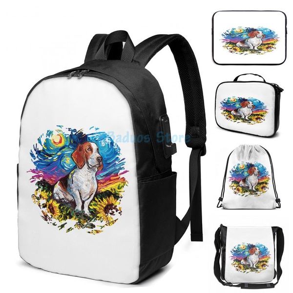 

funny graphic print basset hound night 2 (version 2) usb charge backpack men school bags women bag travel laptop