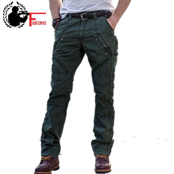 Multi-bolso dos homens militares calças de carga de estilo solto calças táticas casuais longas calças longas corredores masculinos zip fly tamanho 29-38 210518