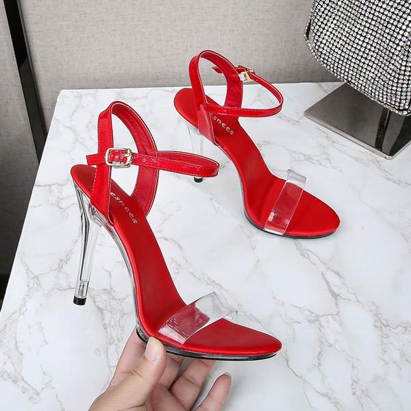 

sandals classics ankle strap yellow women's high heels 11cm pointed toe female nightclub party shoes sandalias de mujer, Black