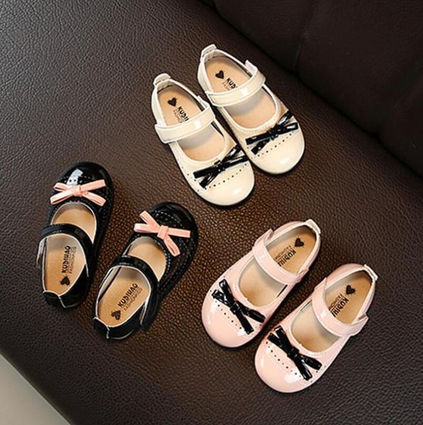

sneakers children's leather shoes bows performance student baby girls princess party flat, Black;red