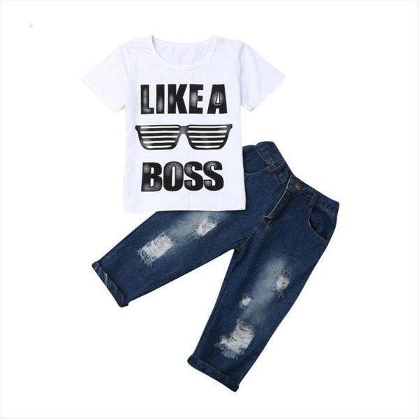 

2 6years fashion kids baby boys t shirt denim pants jeans outfits clothes summer, White