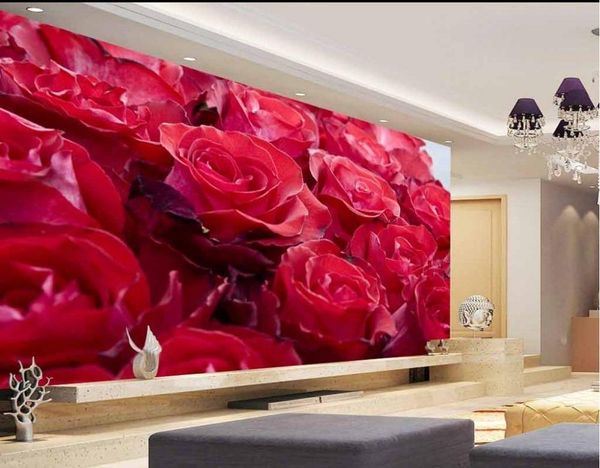 

wallpapers custom 3d po wallpaper red roses stereoscopic home decoration