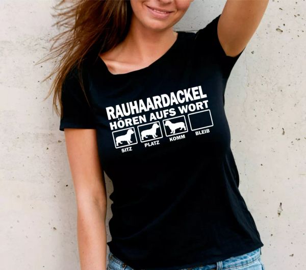

sale rauhaardackel hear the word dog slogan ladies t-shirt dachshund dachshund xs, White;black