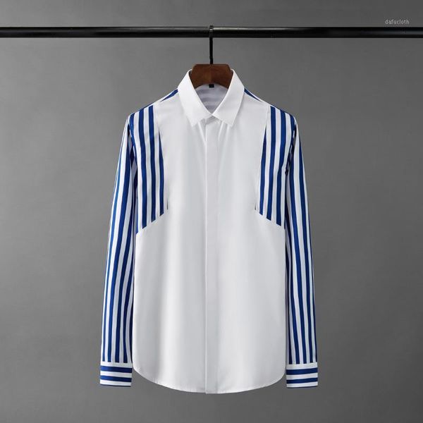 

men's casual shirts minglu cotton mens stripe long sleeve splicing dress fashion slim fit party man, White;black