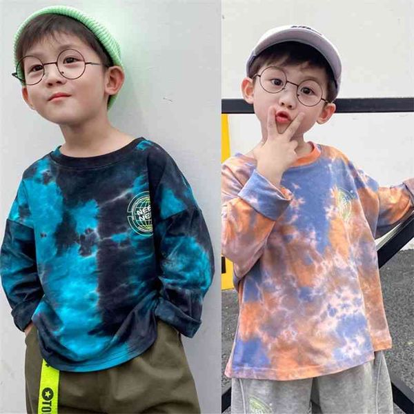 

kids loose t shirt autumn new children girls clothes long sleeve tie dye style tee shirts toddler boys oversize t-shirt 210413, White;black