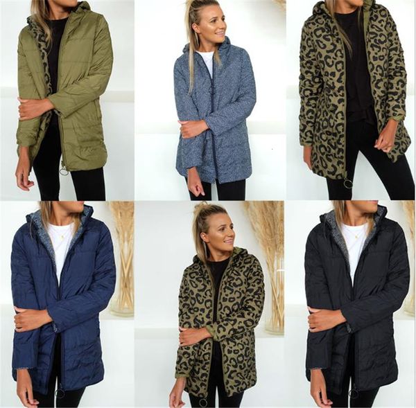 

Leopard with hoodie down jacket streetwear outerwear wear on both sides, Black