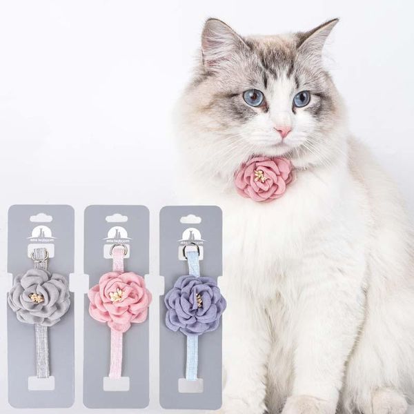 

cat collars & leads simulation camellia flower fancy collar solid color pet kitten necklace puppy small dog supplies accessories