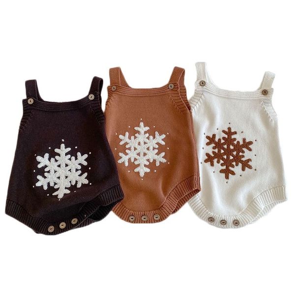 

baby girl bodysuits snowflake embroidery baby strap knitted jumpsuit kids boys overalls newborn sweater clothes 210413, White
