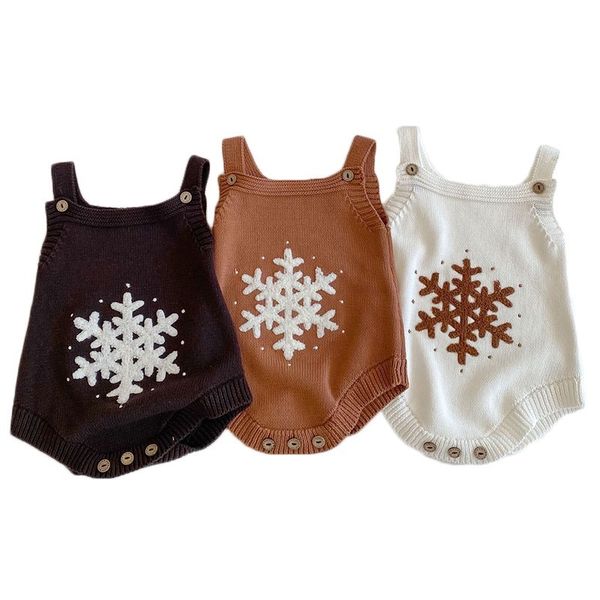 Baby Mädchen Bodys Schneeflocke Stickerei Baby Strap Gestrickte Overall Kinder Jungen Overalls Neugeborenen Pullover Kleidung 210413