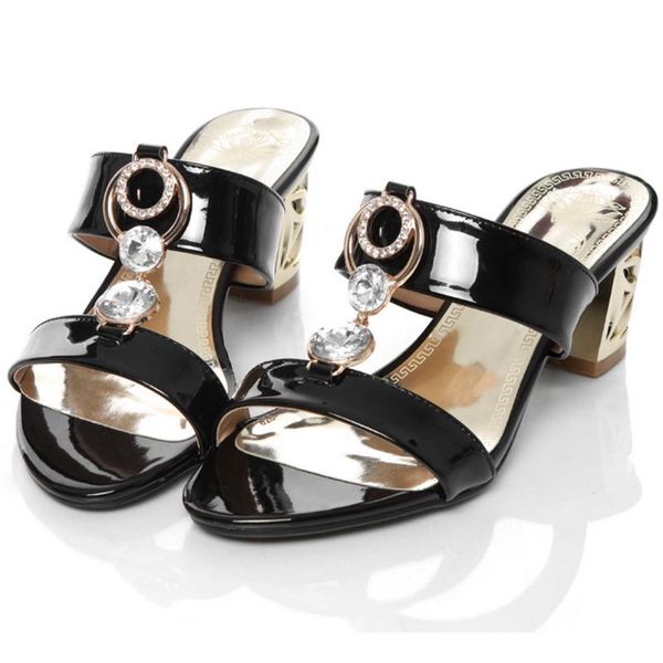 

female fashion luxury open toe summer pumps rhinestone slip on party casual women 2021 crystal shoes woman dress, Black