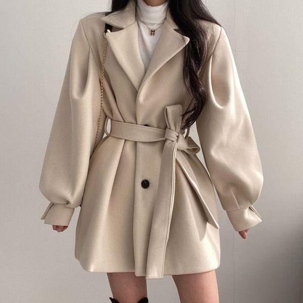 

women's jackets notched collar single breasted drawstring korean fashion latern long sleeve jacket women autumn winter vinatge coat, Black;brown