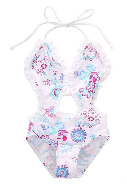 

summer floral baby girls swimwear split ruffled tankini swimsuit bathing suit costume, White