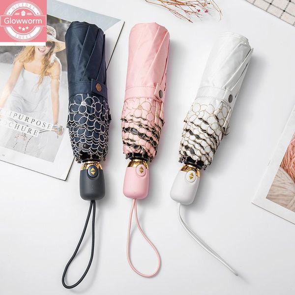 

umbrellas automatic folding umbrella sunny and rainy female sun sunscreen anti ultraviolet black glue sunshade