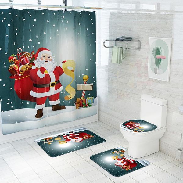 

shower curtains christmas santa claus cute cartoon print waterproof curtain toilet lid bathroom non-slip absorbent bath mat carpet set