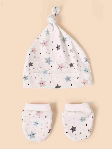 

baby cartoon star pattern hat & 1pair gloves she, Yellow