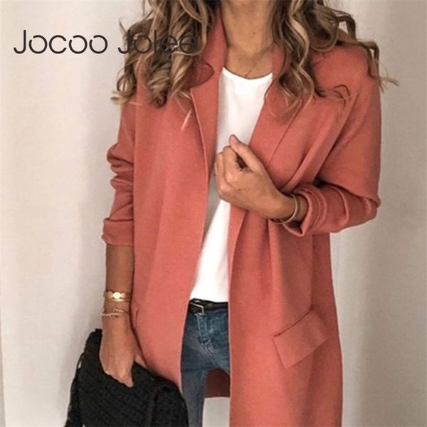 

casual sleeve solid vintage long jackets office lady formal coat harajuku minimalist workwear blazer 210416, Black