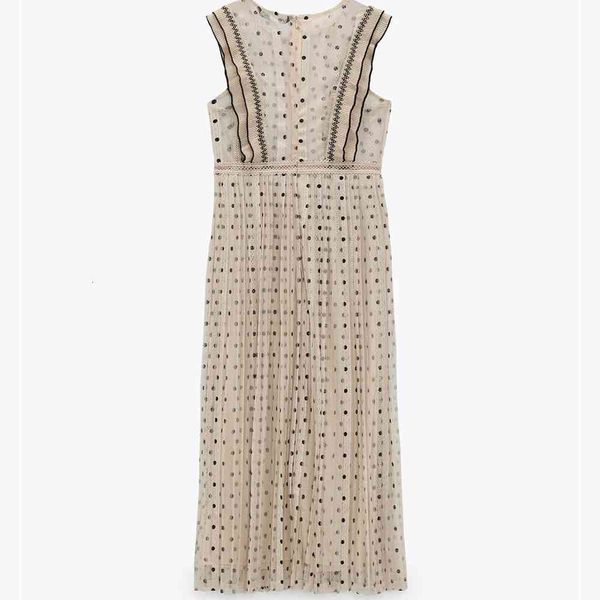 

casual dresses 2021 french retro polka dot without sleeves sewn lace fine mesh super faerie midi waistcoat, Black;gray