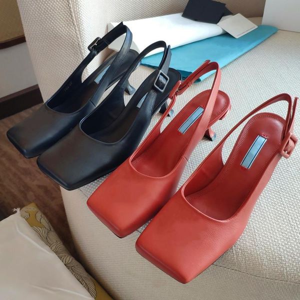 

sandals buckle strap woman summer solid shoes women kitten heels sliders square head ladies fashion casual 2021, Black