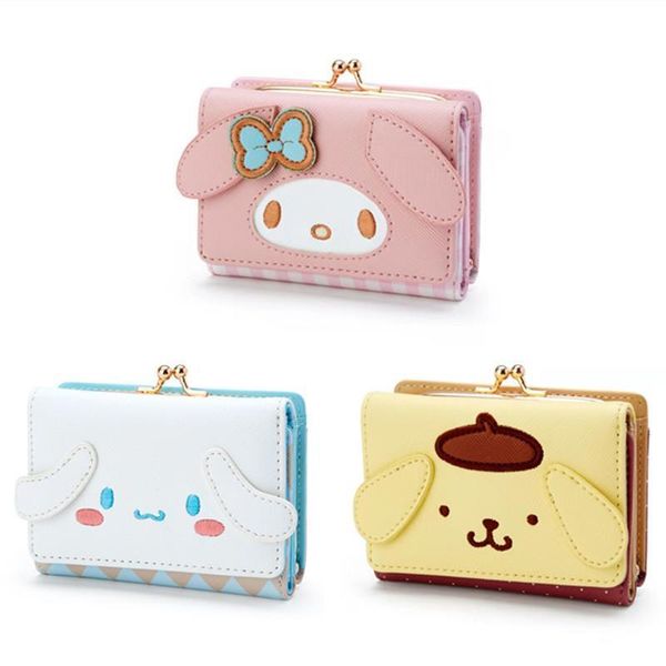 

kawaii cute small wallet short ladies girls dog face red plaid pink purse trifold anime leather wallets women money bag, Red;black