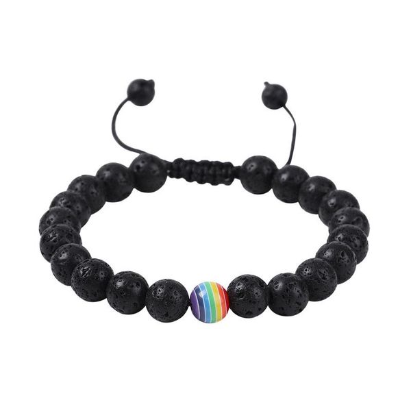 

beaded, strands braided rainbow beads 8mm black lava stone diy essential oil diffuser bracelet jewelry mala prayer buddha
