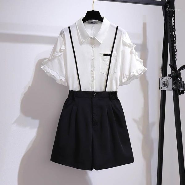

women's tracksuits 150kg plus size summer college style shirt strap shorts two-piece bust 149cm 5xl 6xl 7xl 8xl 9xl loose casual suit, Gray