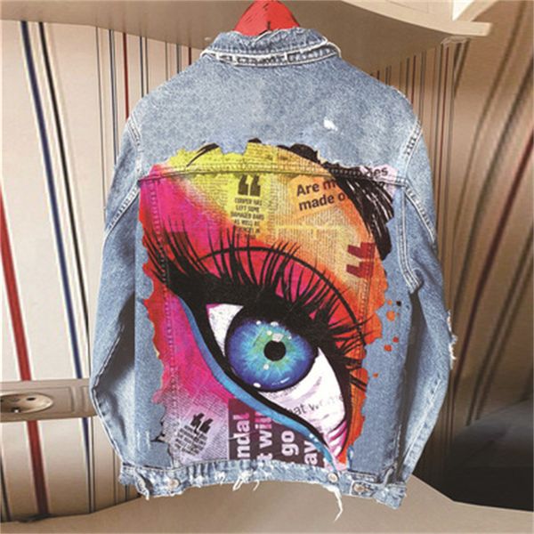 

man brand denim jackets streetwear designer male autumn hip hop flight loose coats fashion trend ripped big eyes cowboy casual outerwears, Black;brown