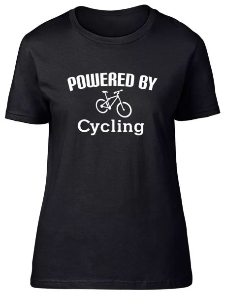 

powered by cycling fitted womens ladies t shirt, White;black