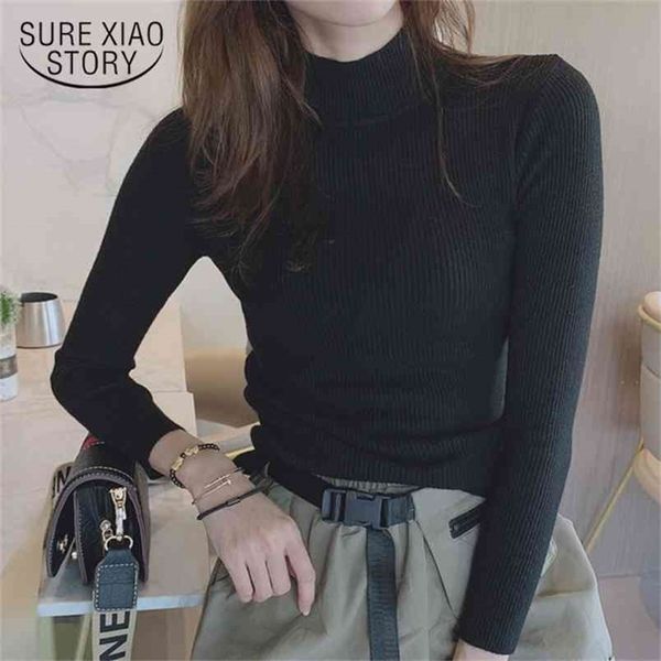 

autumn solid women sweater long sleeve fashion slim bottom pullover turtleneck winter clothes office lady 10355 210421, White;black