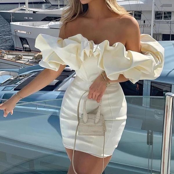 

casual dresses 2021 summer dress sleeveless white puff strapless women mini fashion, Black;gray