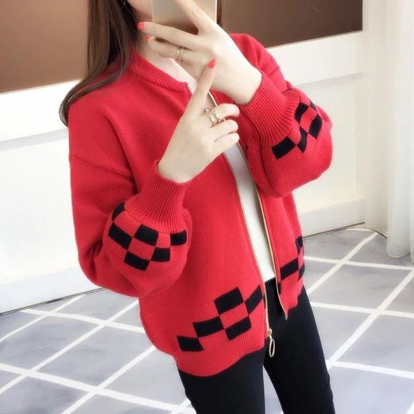 

women's sweaters long sleeve knitted sweater, ladies'fashionable autumn, round collar, women's zipper cardigan, six colours,, White;black