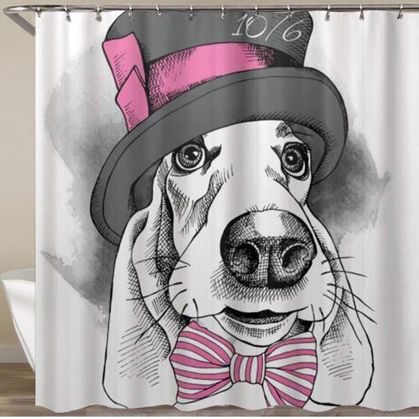 

shower curtain,basset hound with bow tie hat,polyester fabric waterproof bath curtains hooks included - 72 x 72 inches