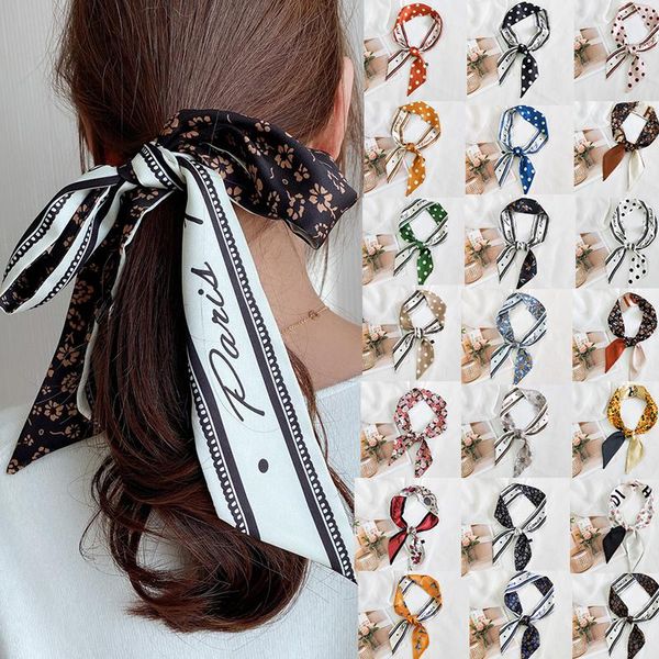 

scarves korean style small silk scarf fashion print thin long strip decorative waistband neckerchief multi-function skinny, Blue;gray