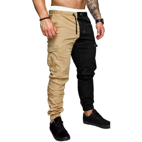 

men's pants casual harem spring patchwork drawstring elastic waist joggers trousers homme cargo male hip hop sweatpants, Black